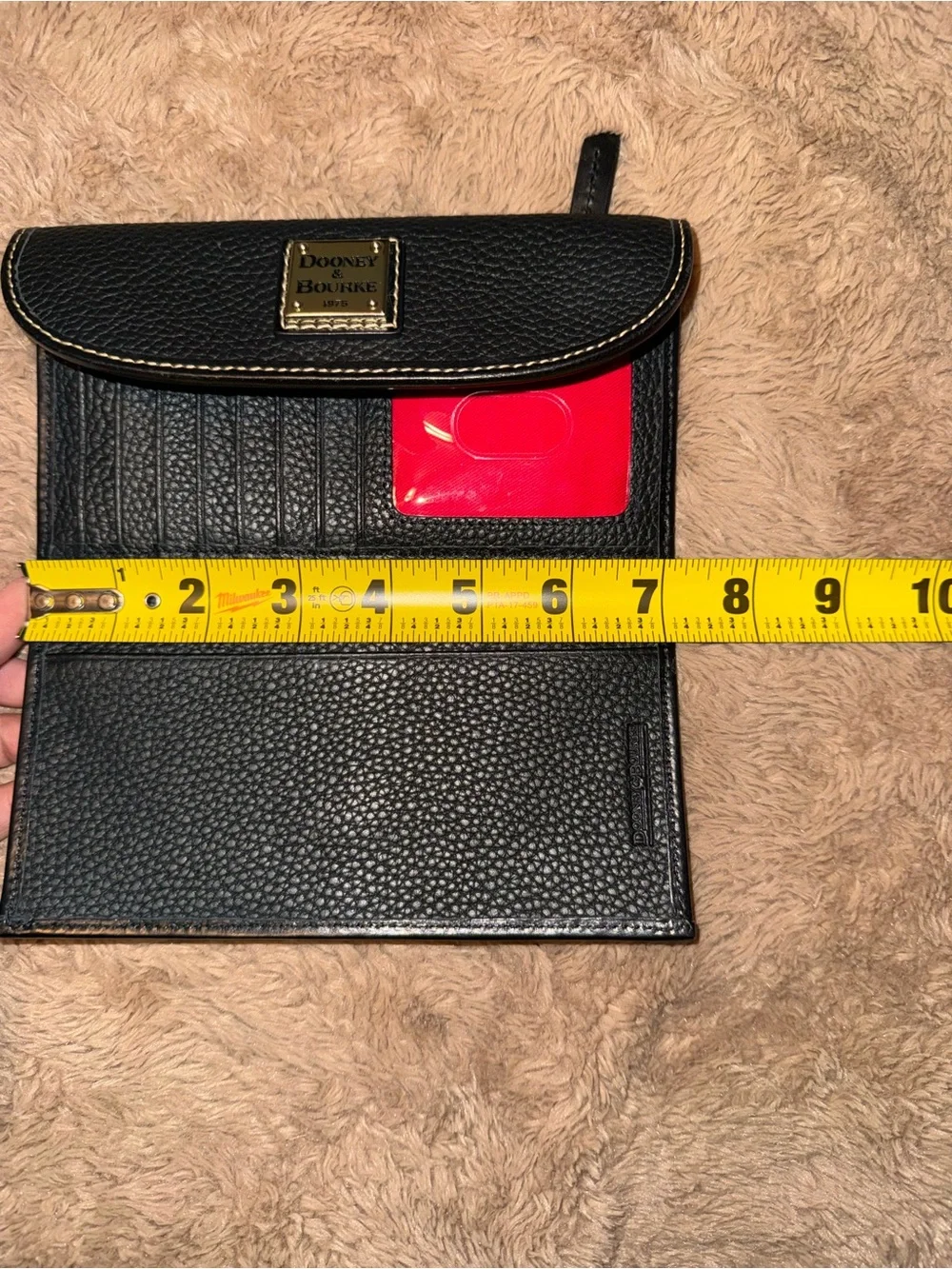 Dooney & Bourke Black Pebbled Leather Continental Wallet with Silver Plate